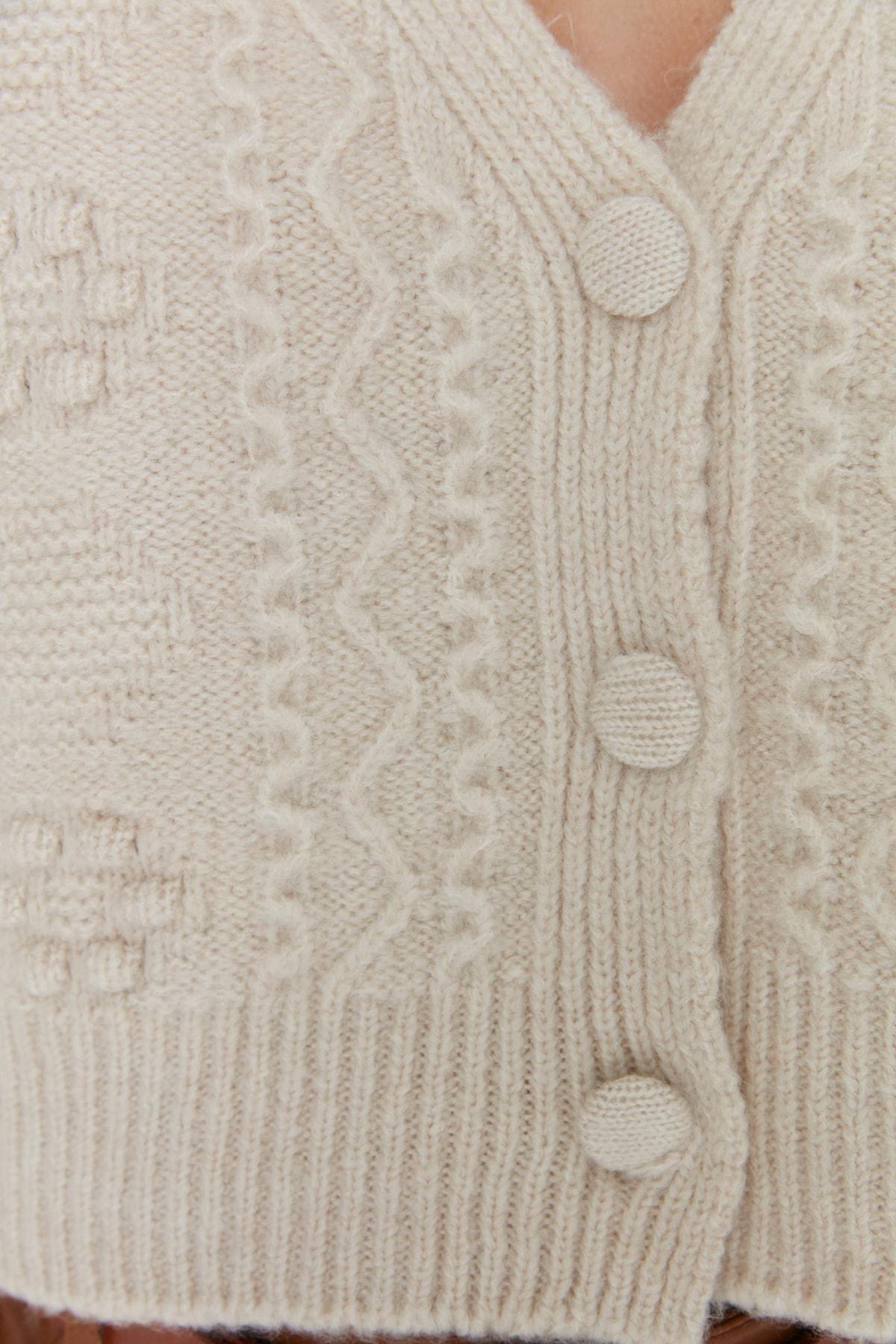 Beige V-Neck Dress, , large image number 5