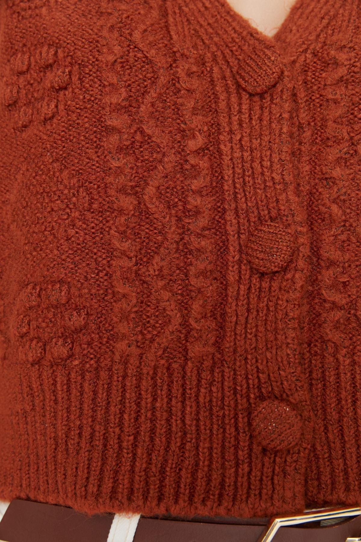 Brown Knitted V-Neck Sweater Vest, , large image number 4