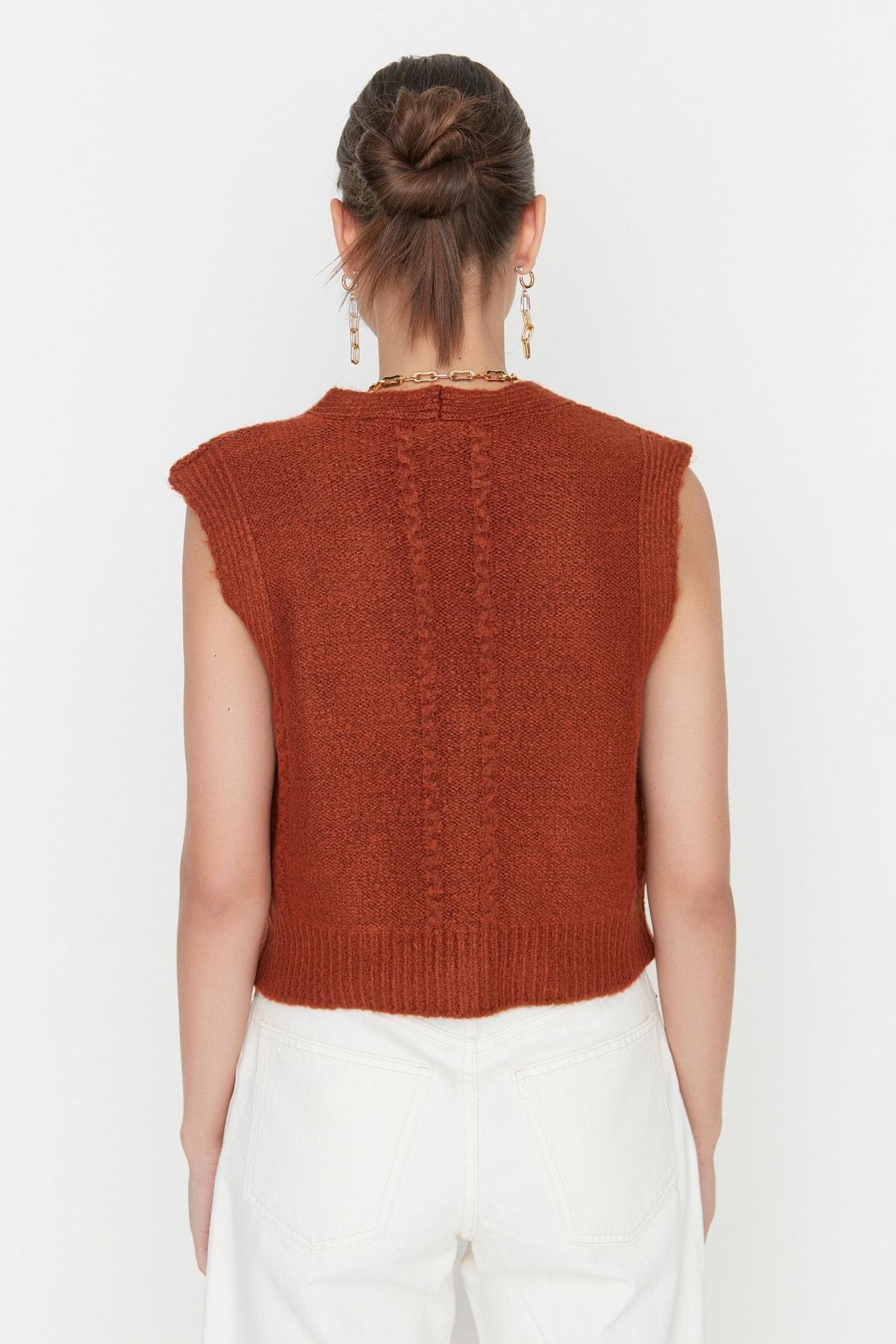 Brown Knitted V-Neck Sweater Vest, , large image number 5