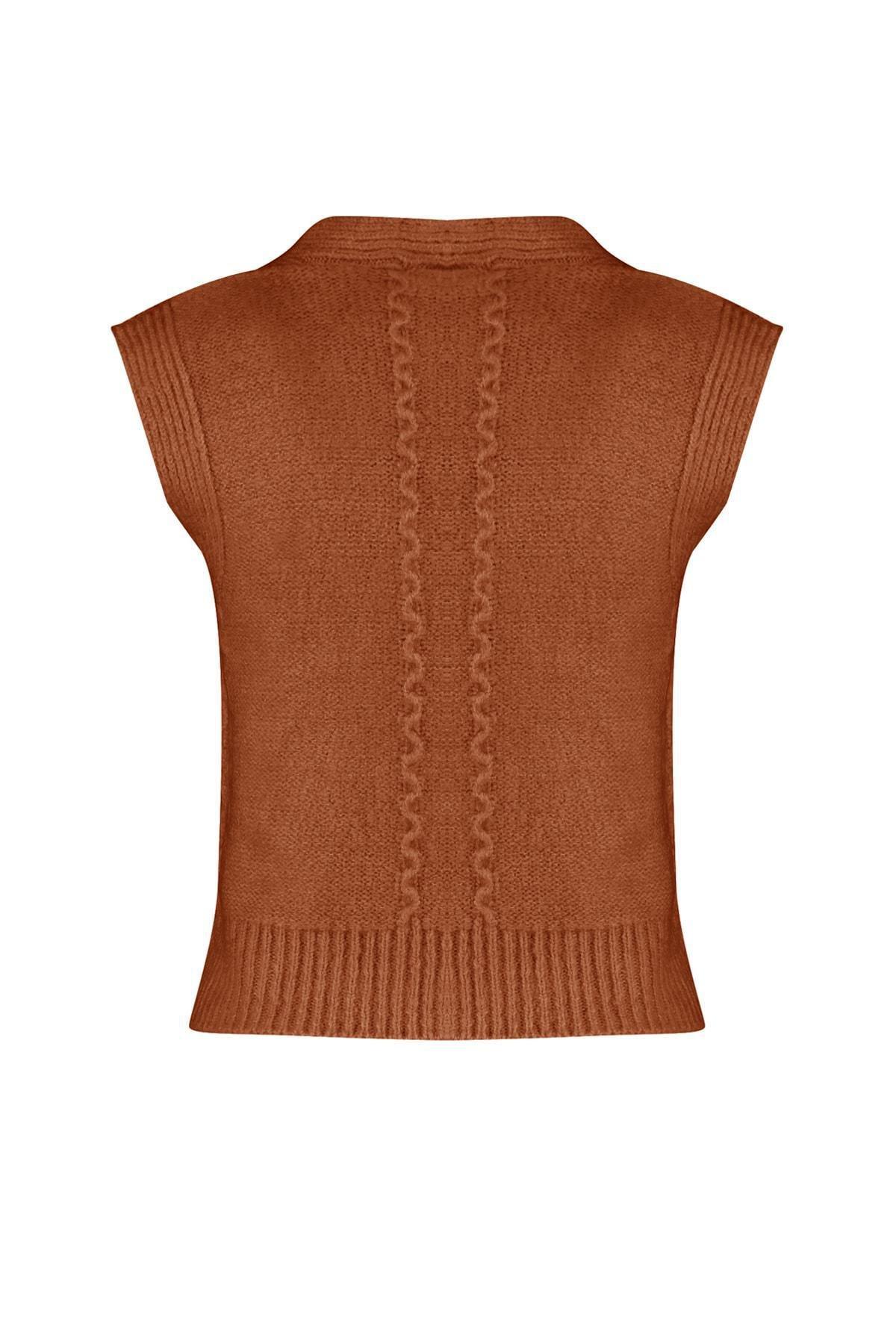 Brown Knitted V-Neck Sweater Vest, , large image number 6
