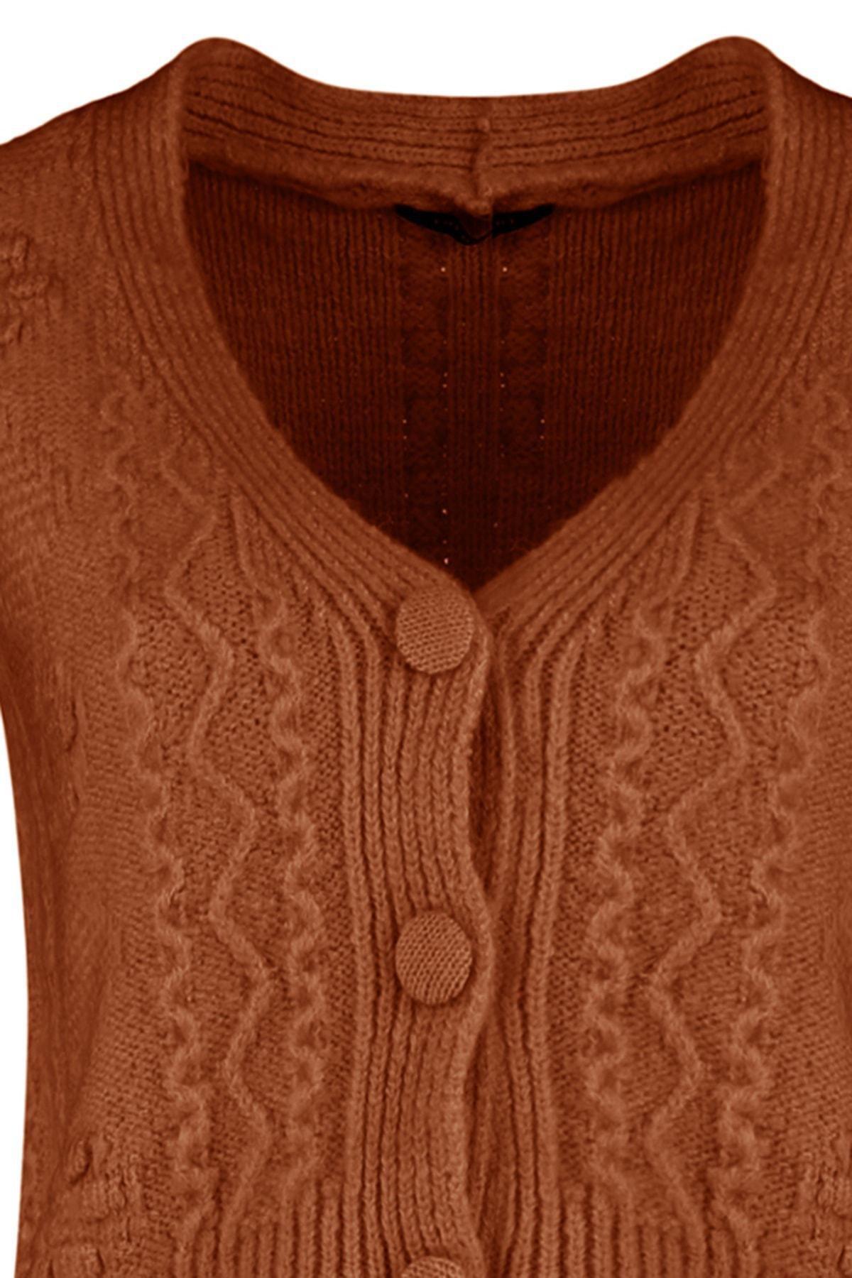 Brown Knitted V-Neck Sweater Vest, , large image number 8