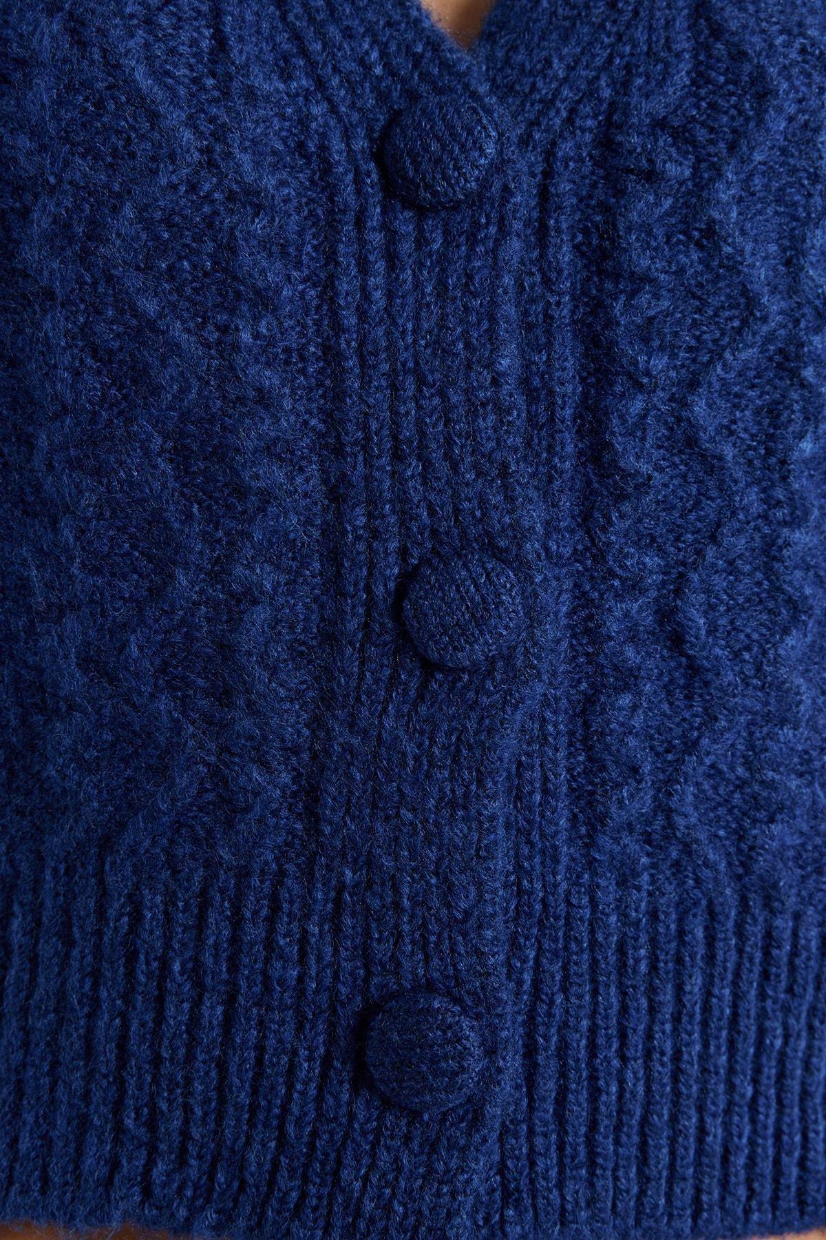 Navy Textured Crochet Sweater, Blue, large image number 3