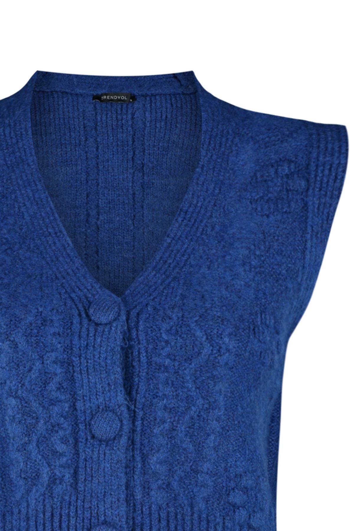 Navy Textured Crochet Sweater, Blue, large image number 5