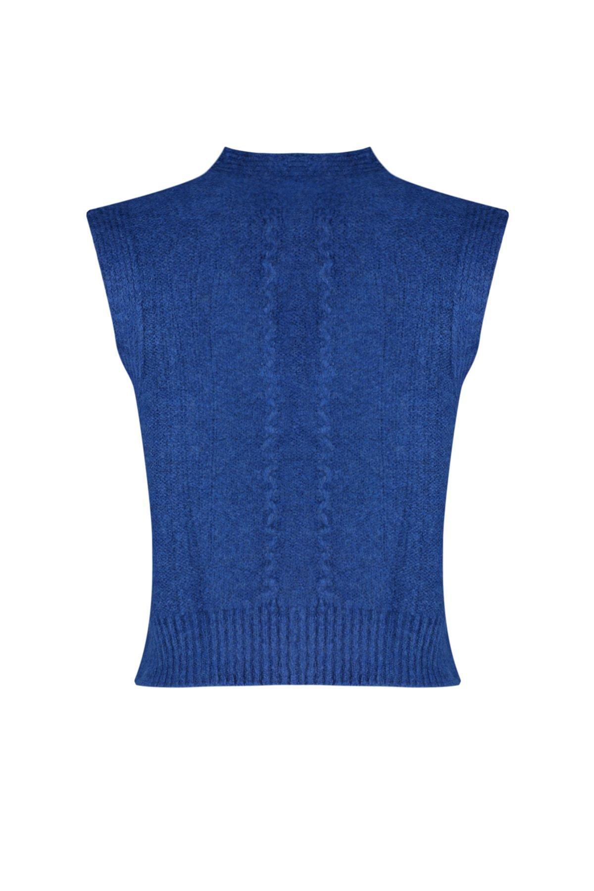 Navy Textured Crochet Sweater, Blue, large image number 6