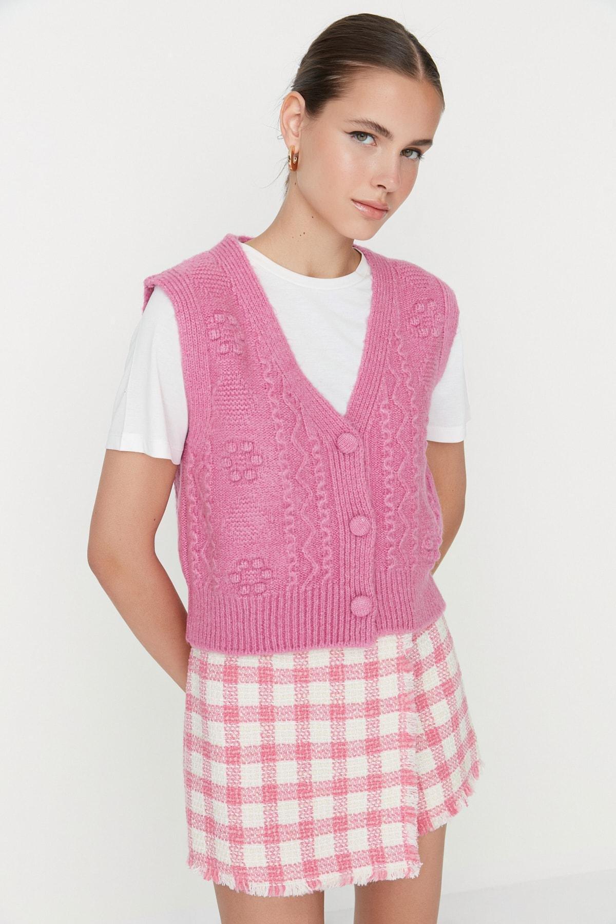 Pink Textured Crochet Sweater, Pink, large image number 0