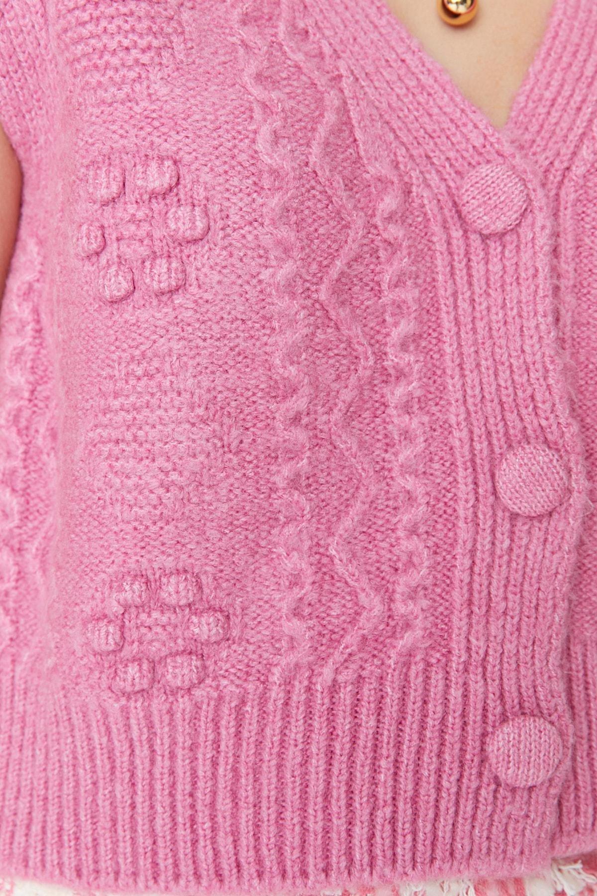 Pink Textured Crochet Sweater, Pink, large image number 2