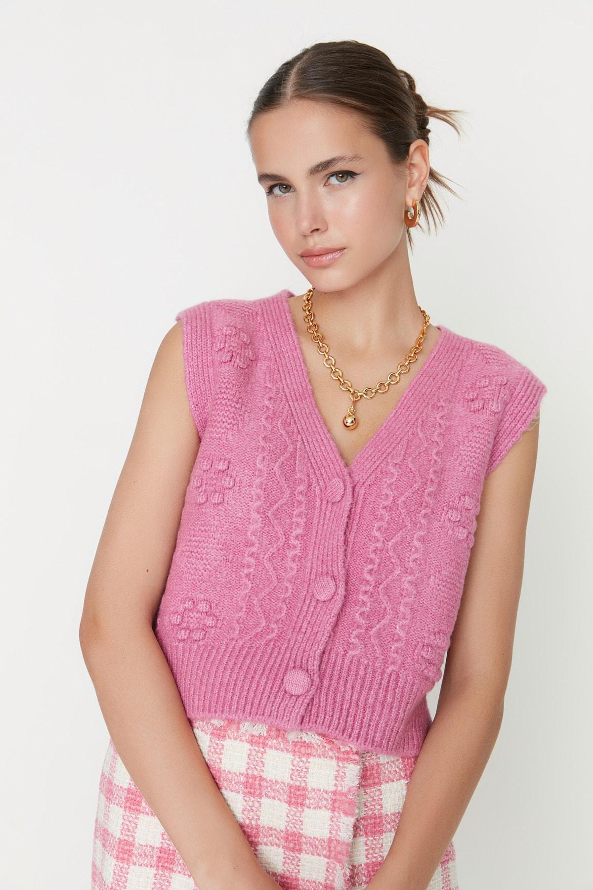 Pink Textured Crochet Sweater, Pink, large image number 3