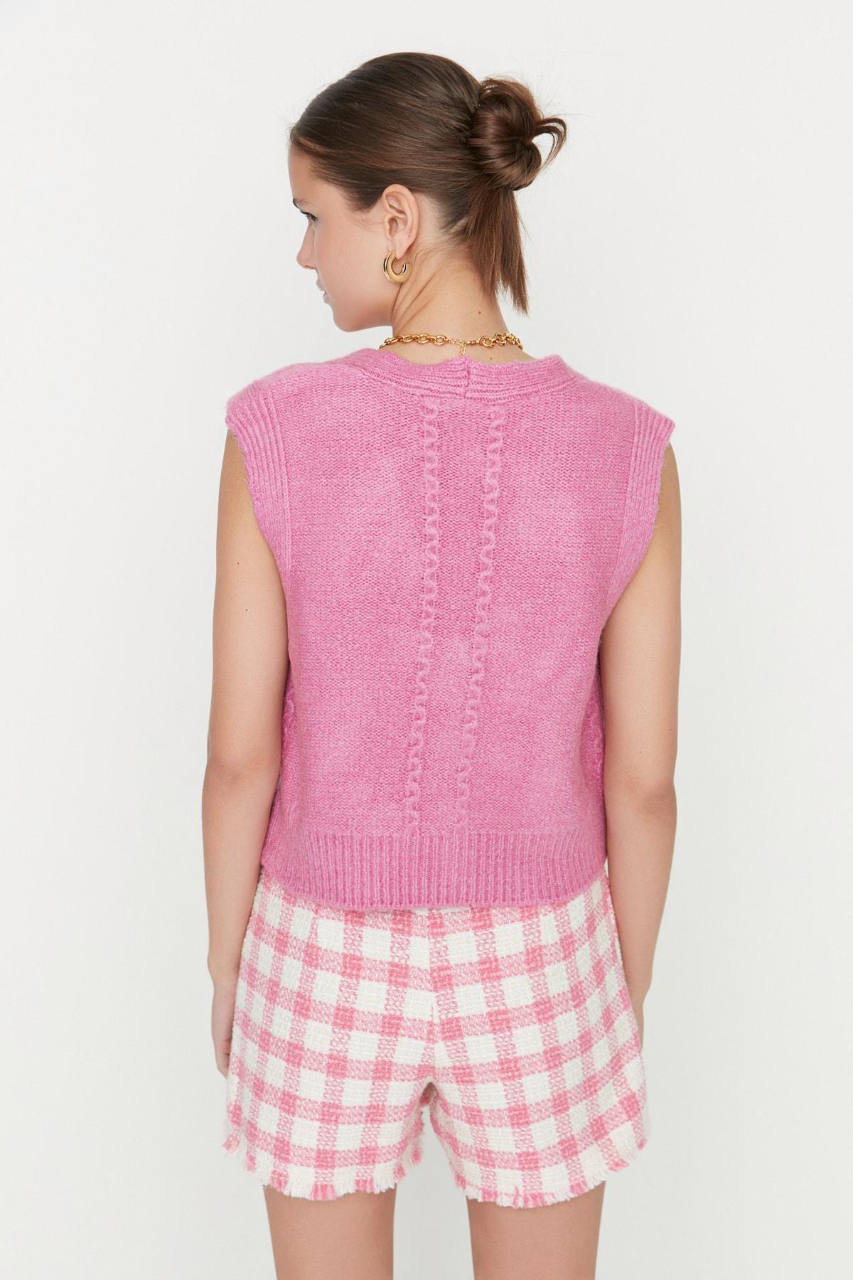 Pink Textured Crochet Sweater, Pink, large image number 4