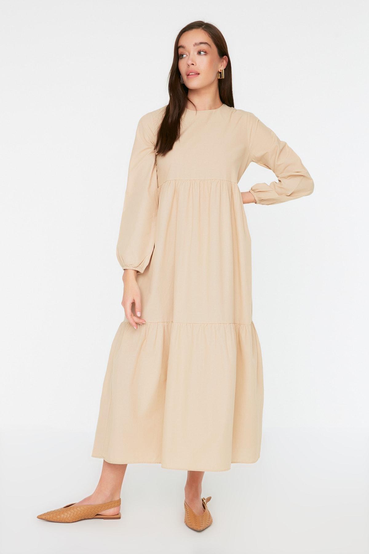 Beige Crew Neck Skater Dress, , large image number 0