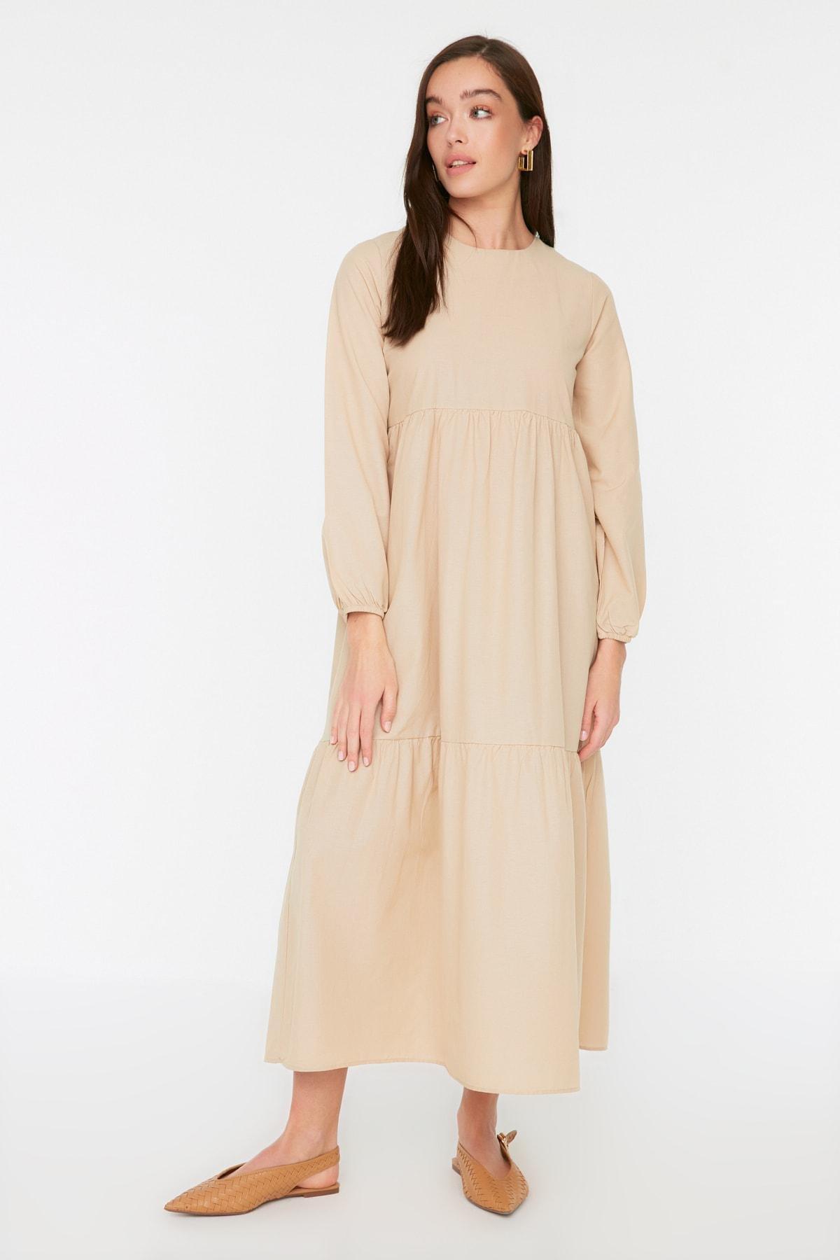 Beige Crew Neck Skater Dress, , large image number 2