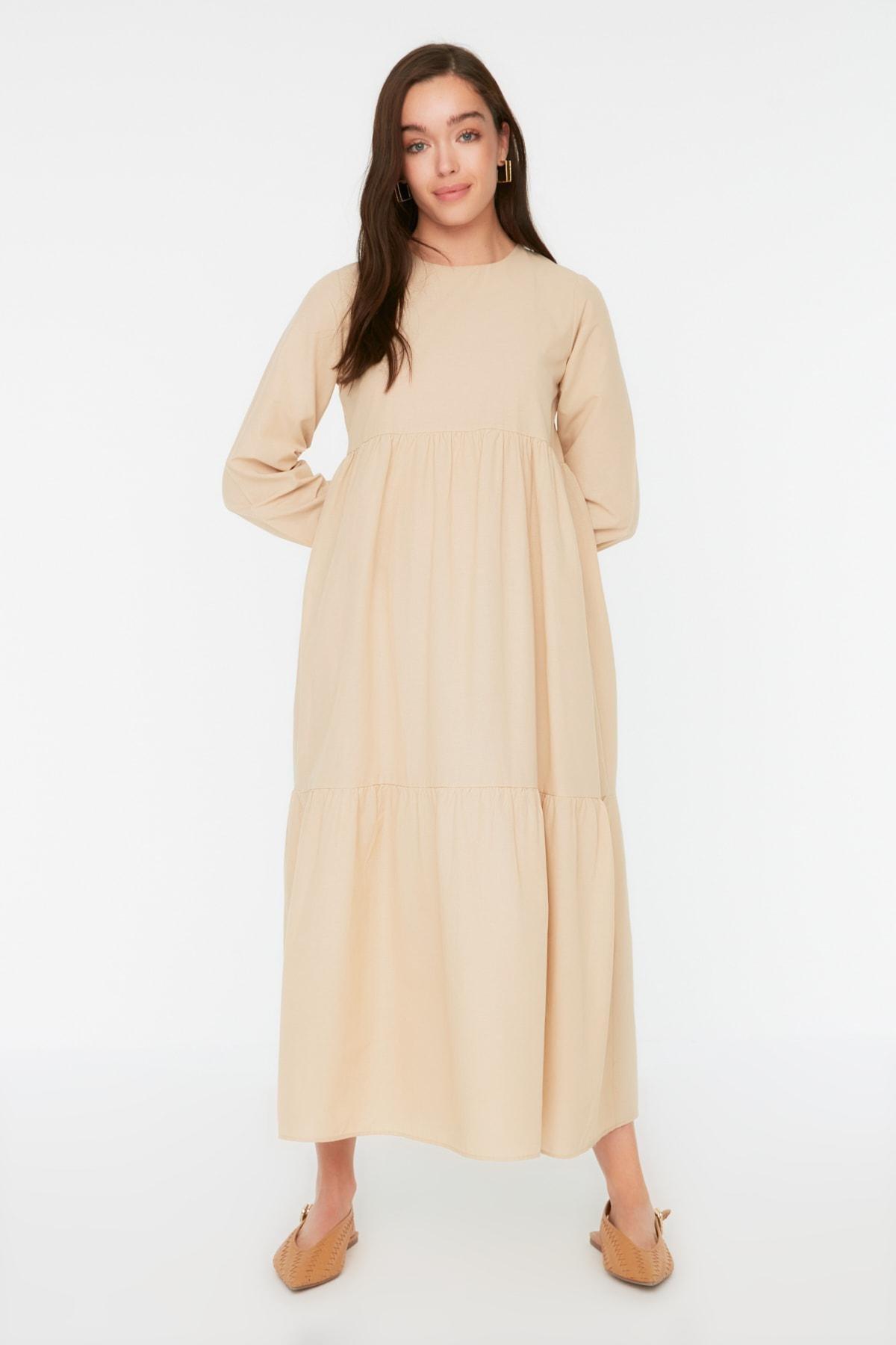 Beige Crew Neck Skater Dress, , large image number 3