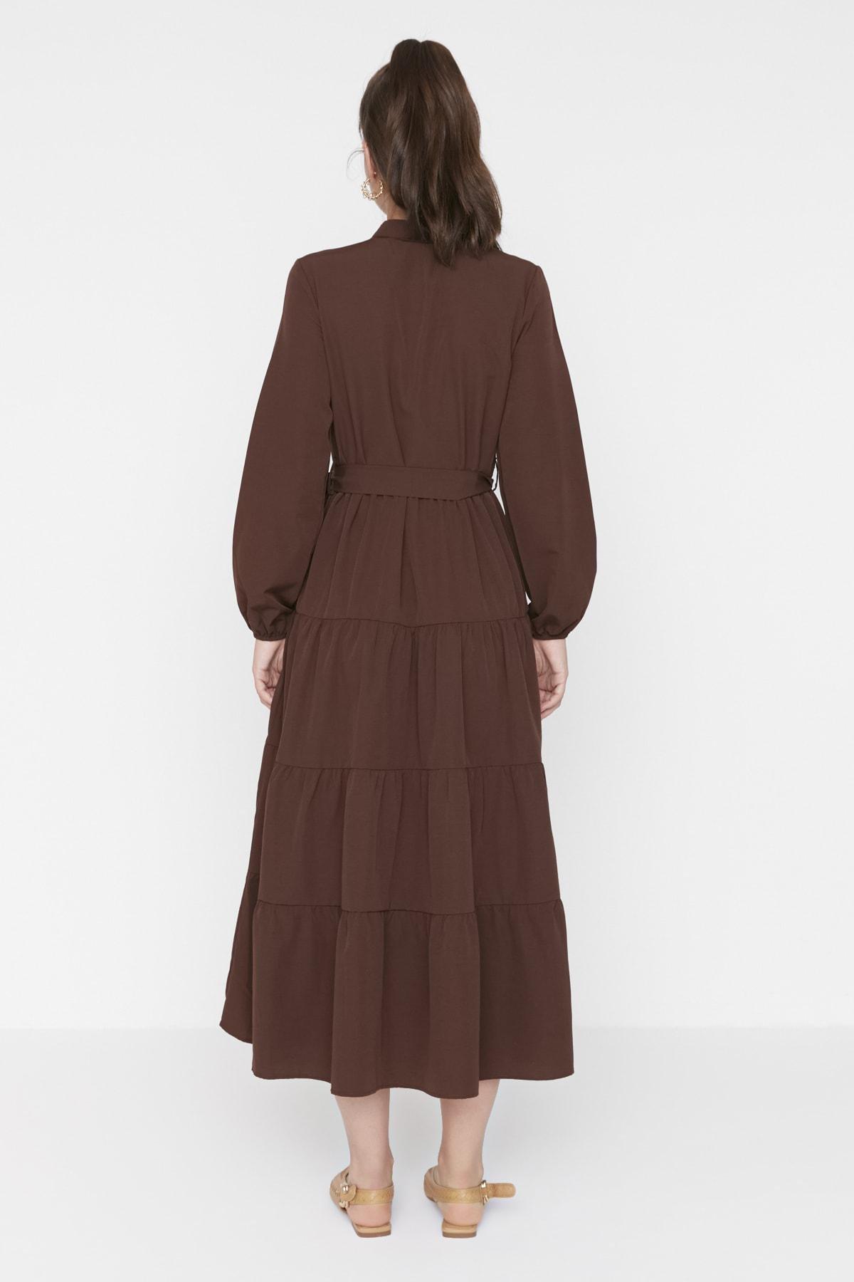 Brown Maxi Standing Collar Dress, , large image number 4