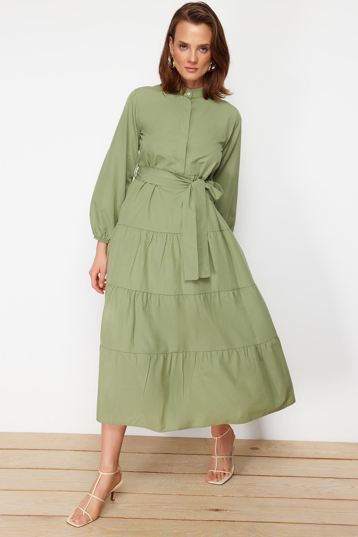 Green Standing Collar Dress, , large image number 2