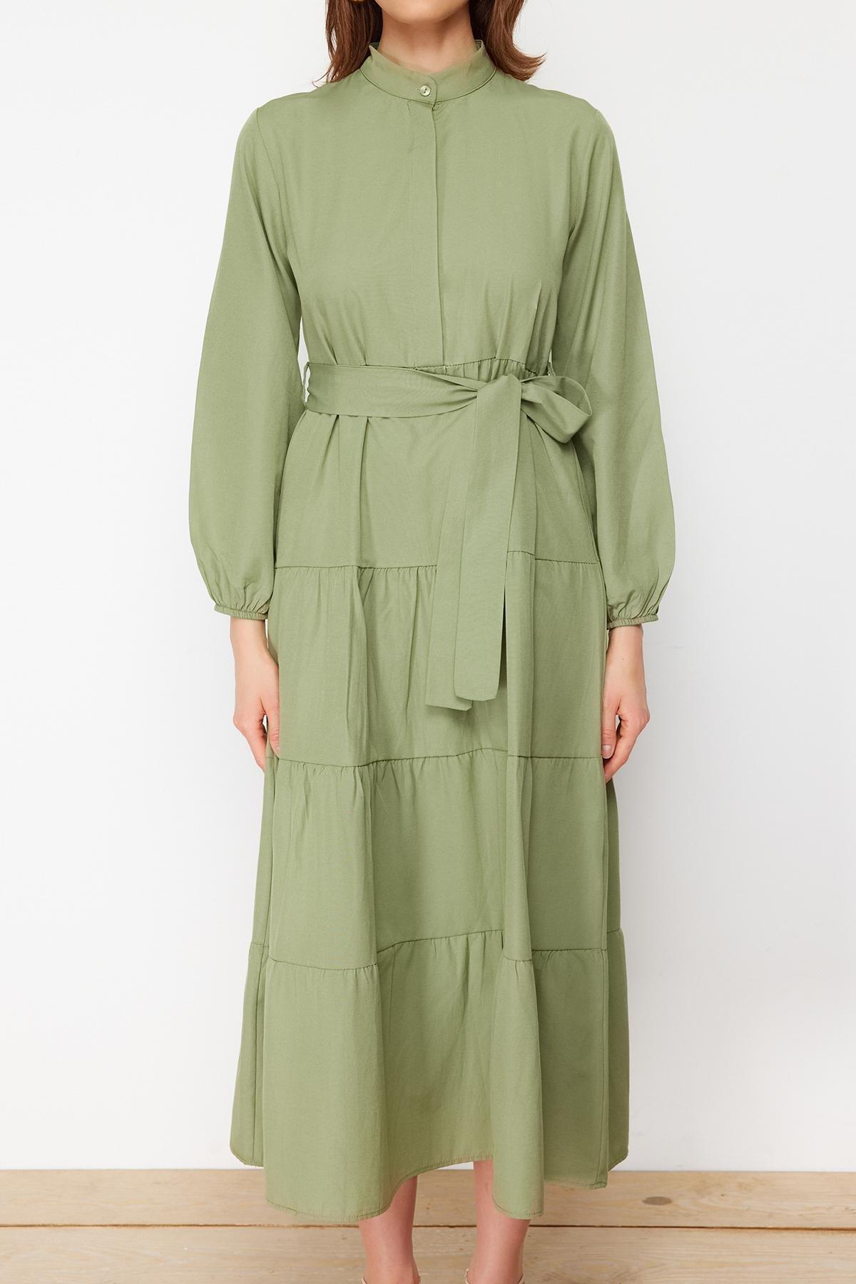 Green Standing Collar Dress, , large image number 3