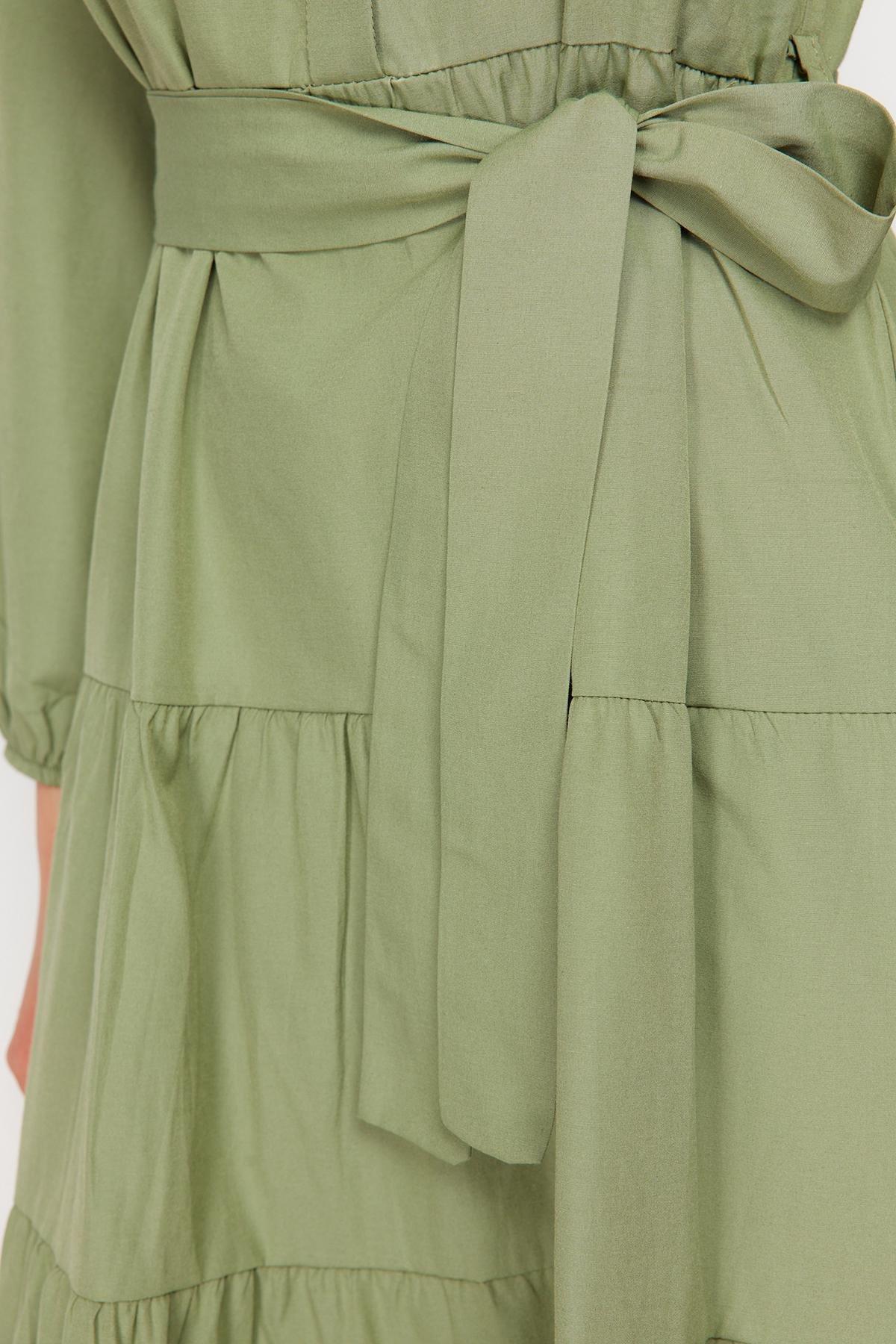Green Standing Collar Dress, , large image number 4