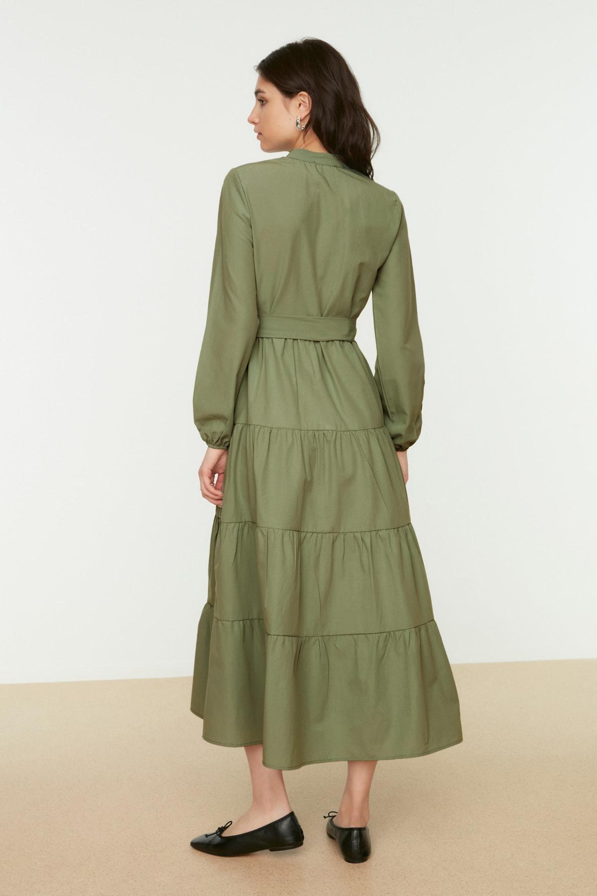 Green Standing Collar Dress, , large image number 5