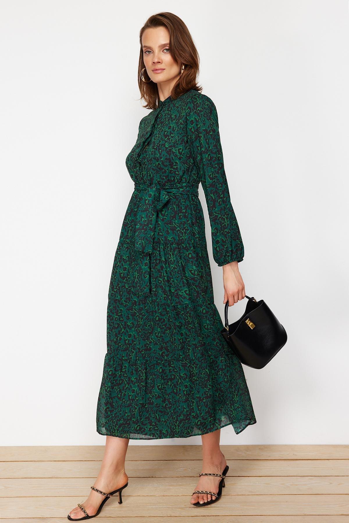 Green Patterned Chiffon Woven Dress, , large image number 2
