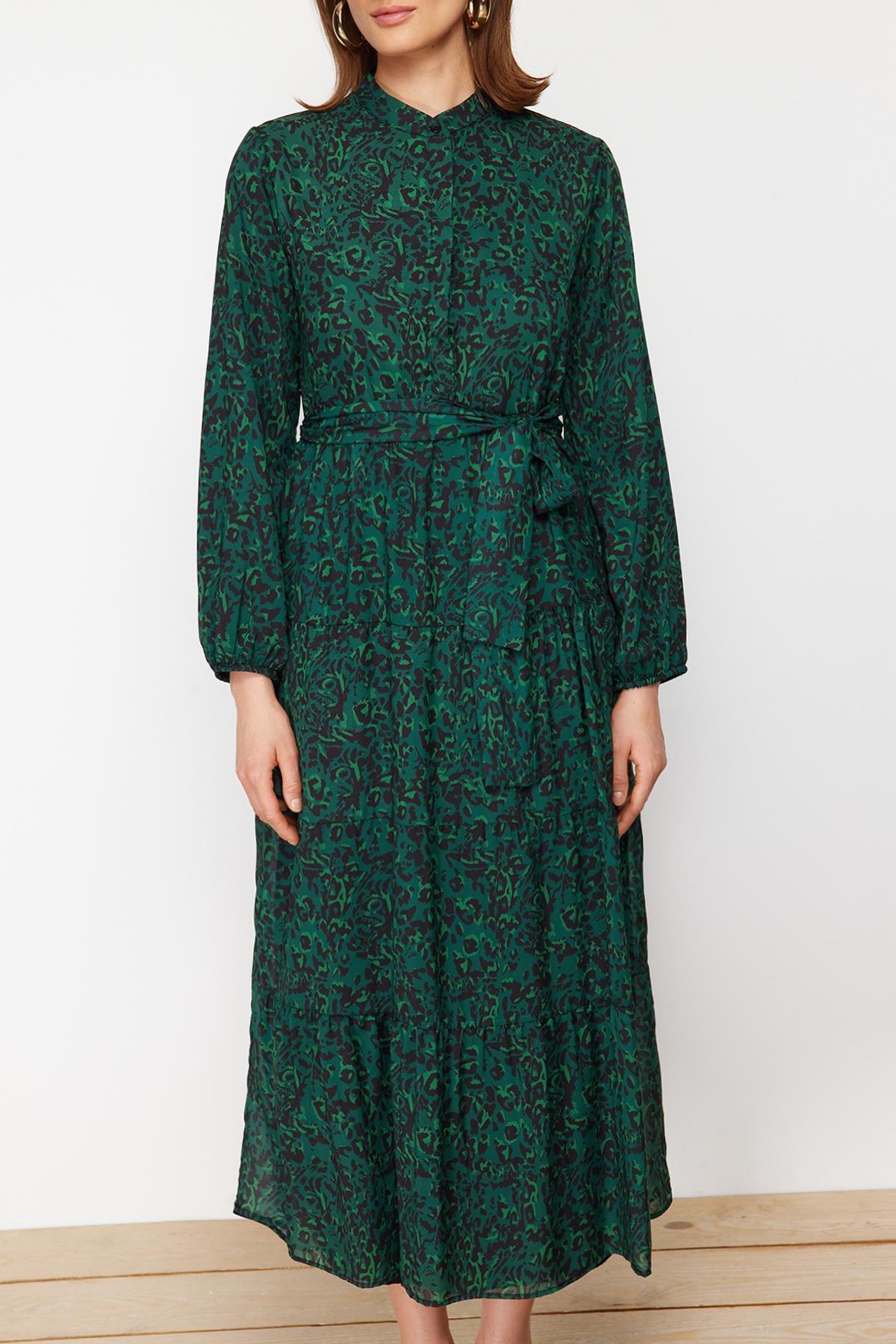 Green Patterned Chiffon Woven Dress, , large image number 3