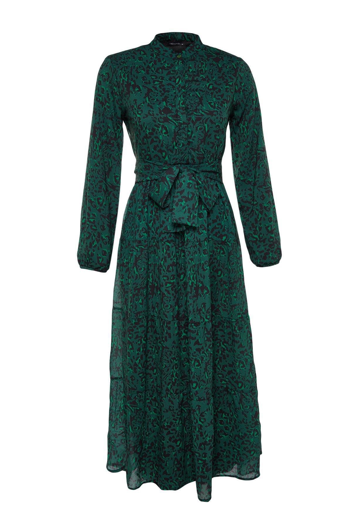 Green Patterned Chiffon Woven Dress, , large image number 5