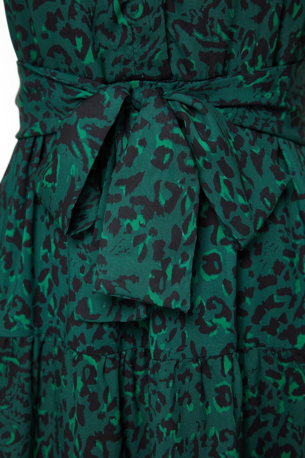 Green Patterned Chiffon Woven Dress, , large image number 6