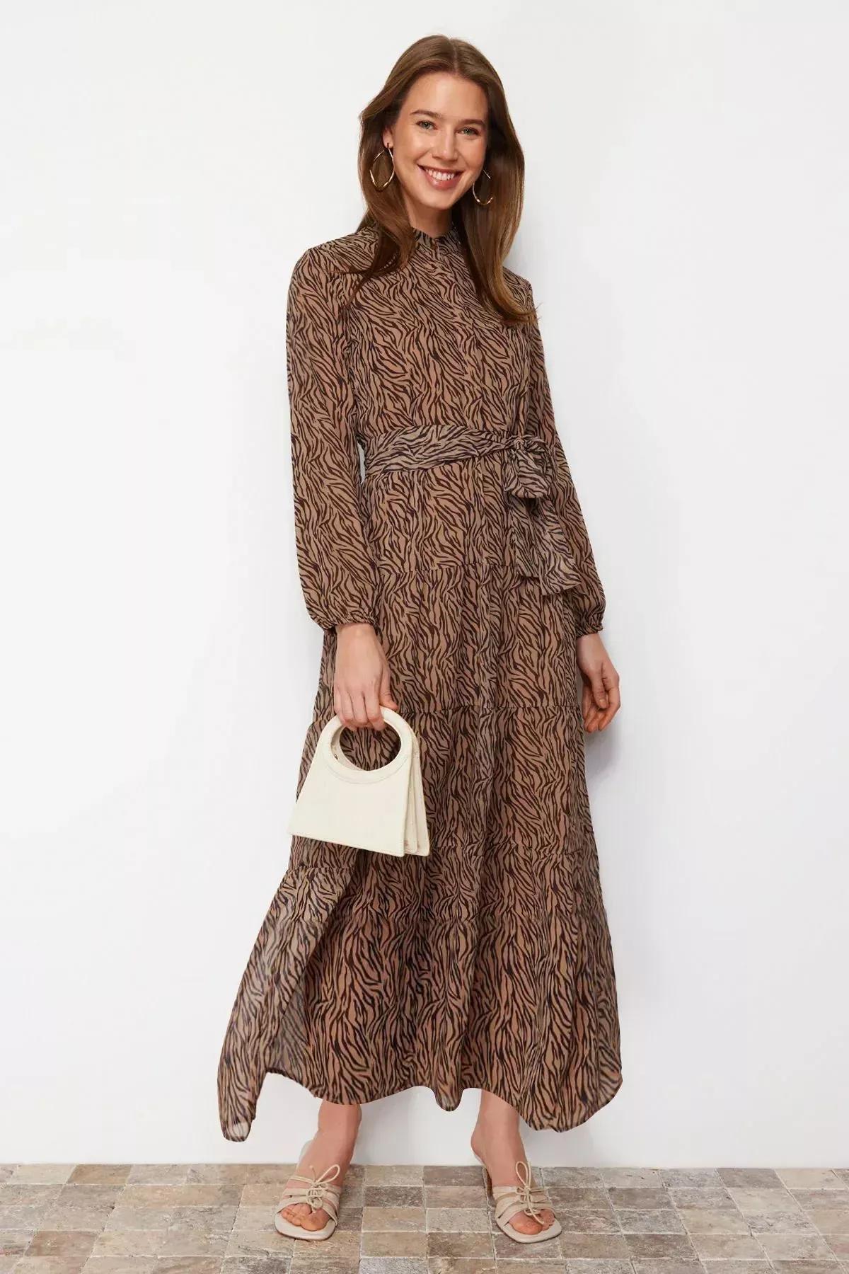 Brown Skater Maxi Dress, , large image number 1