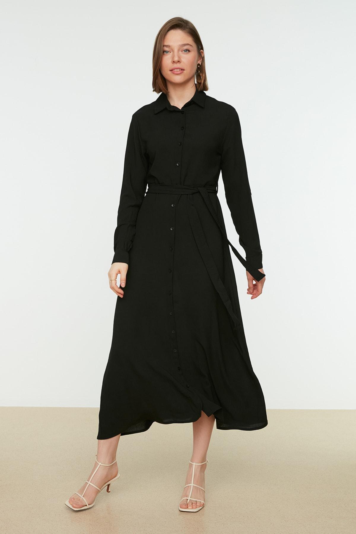 Black Maxi Shirt Dress, , large image number 0