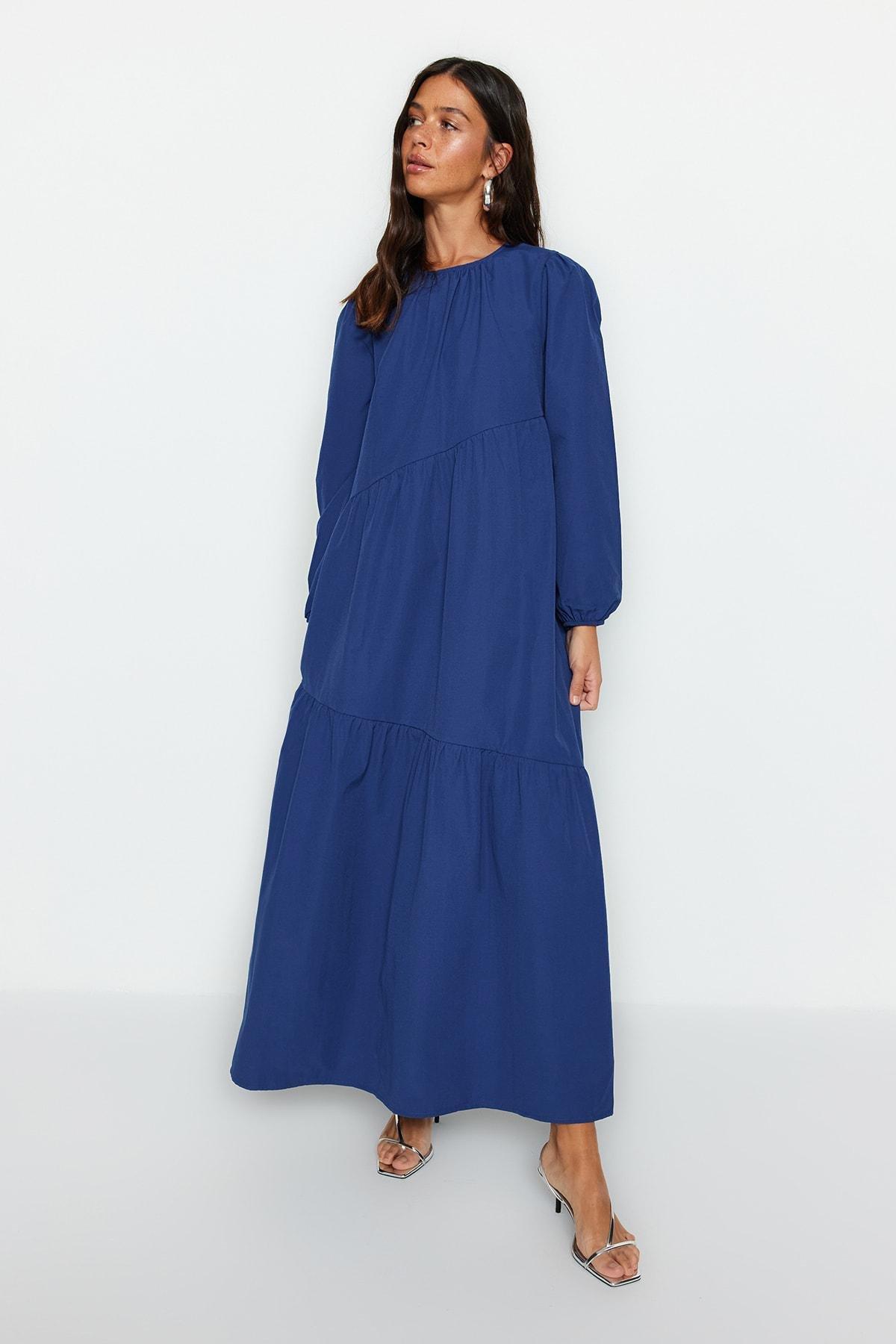 Navy Detailed Cotton Dress, , large image number 0