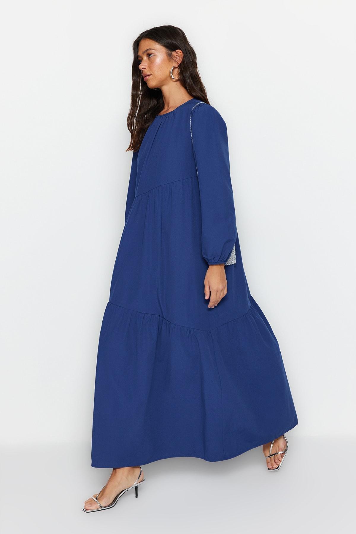 Navy Detailed Cotton Dress, , large image number 1