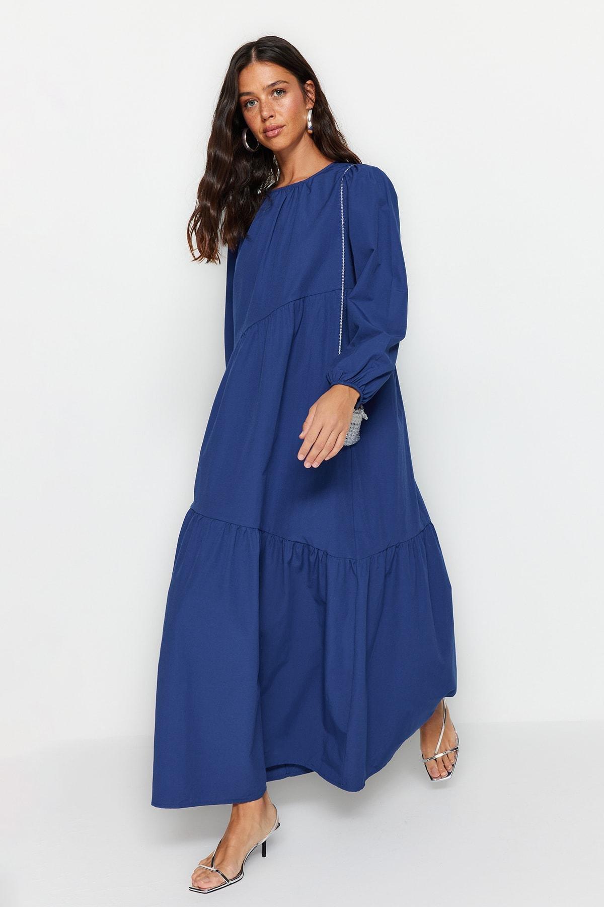 Navy Detailed Cotton Dress, , large image number 4