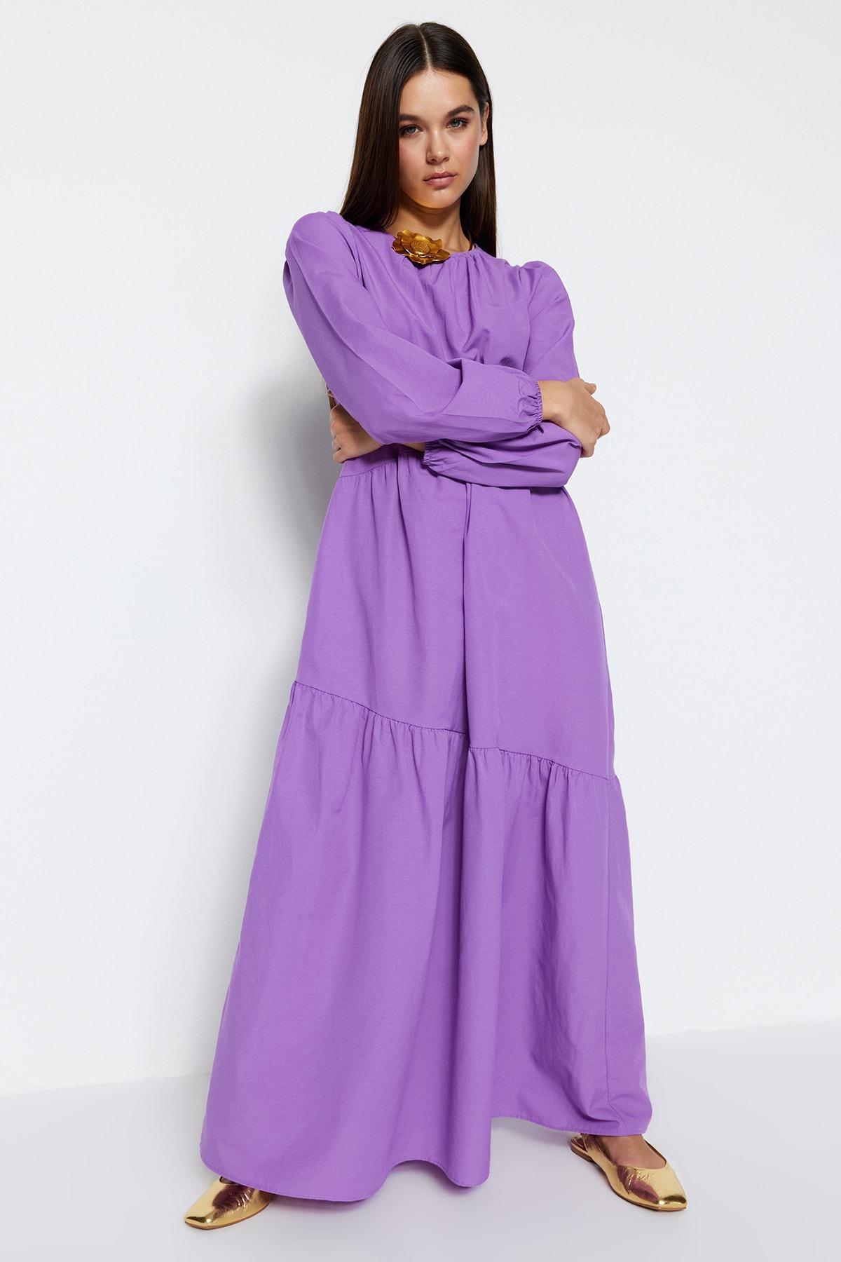 Purple Crew Neck A-Line Dress, , large image number 0