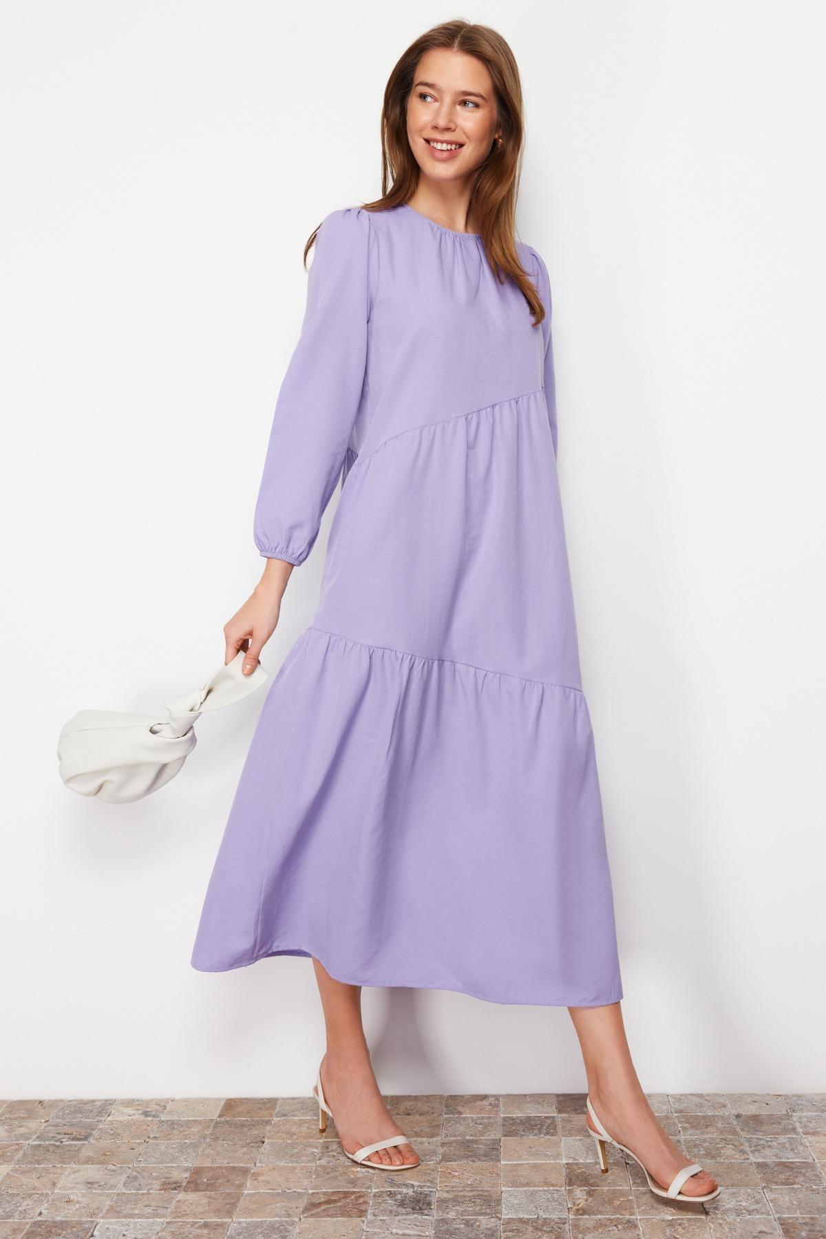 Purple Crew Neck A-Line Dress, , large image number 1