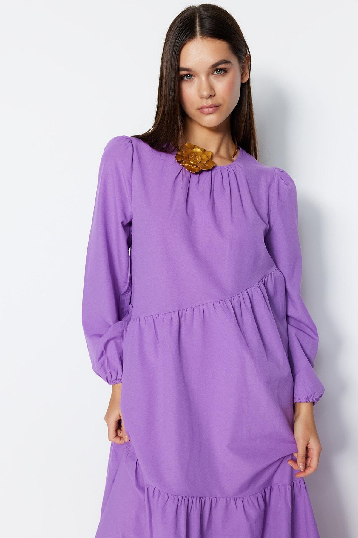 Purple Crew Neck A-Line Dress, , large image number 2