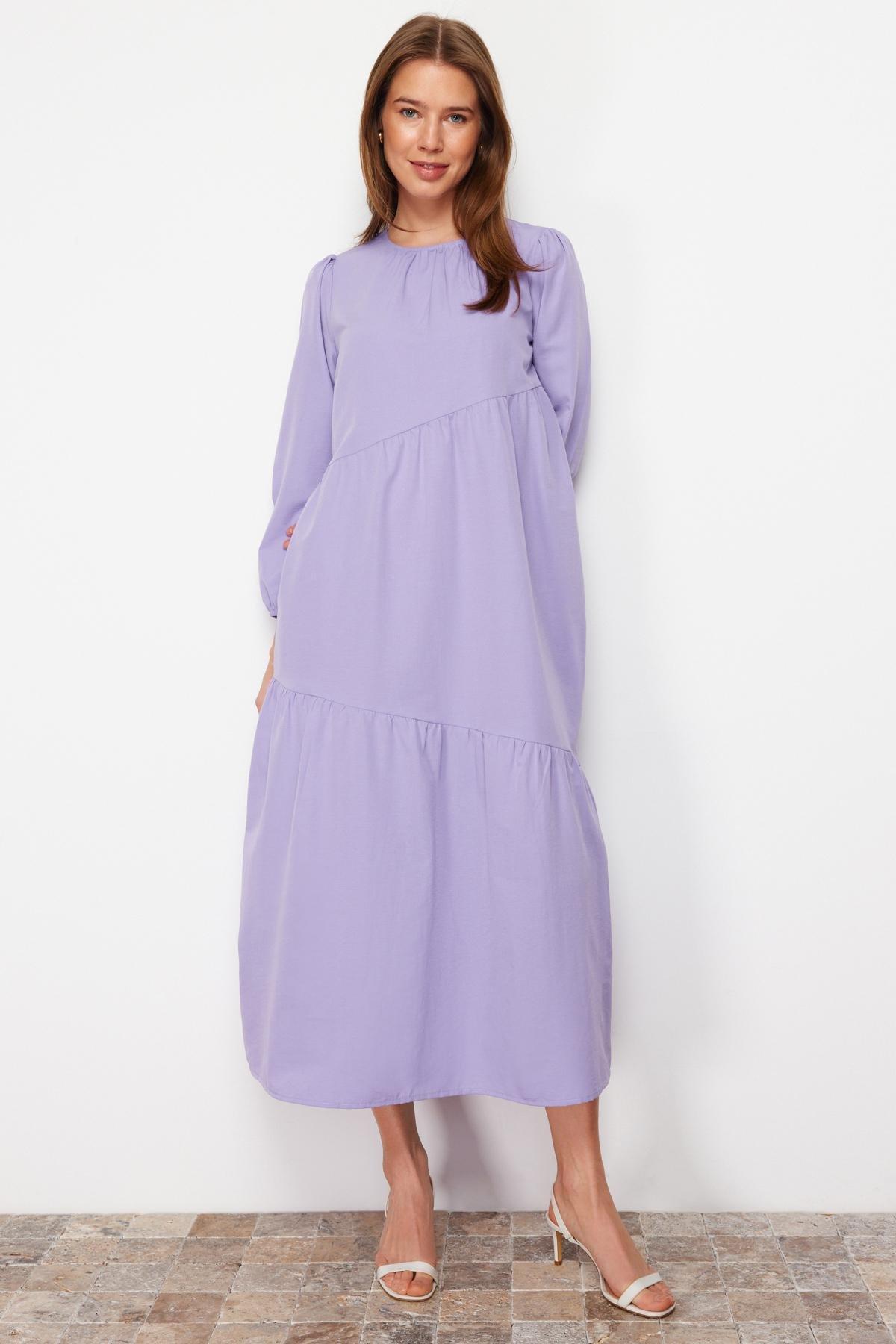 Purple Crew Neck A-Line Dress, , large image number 3