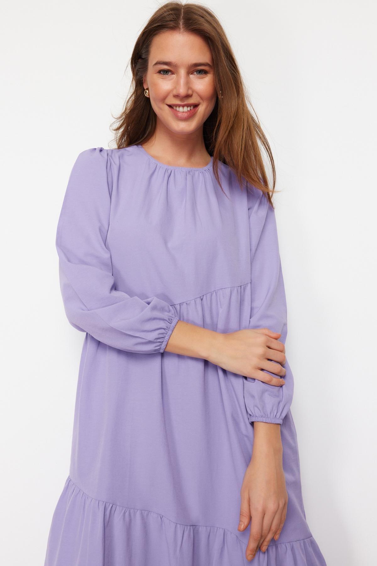 Purple Crew Neck A-Line Dress, , large image number 4