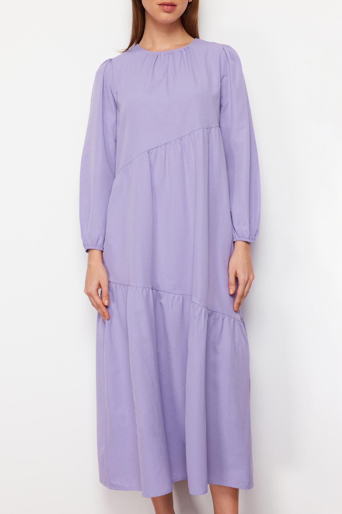 Purple Crew Neck A-Line Dress, , large image number 6