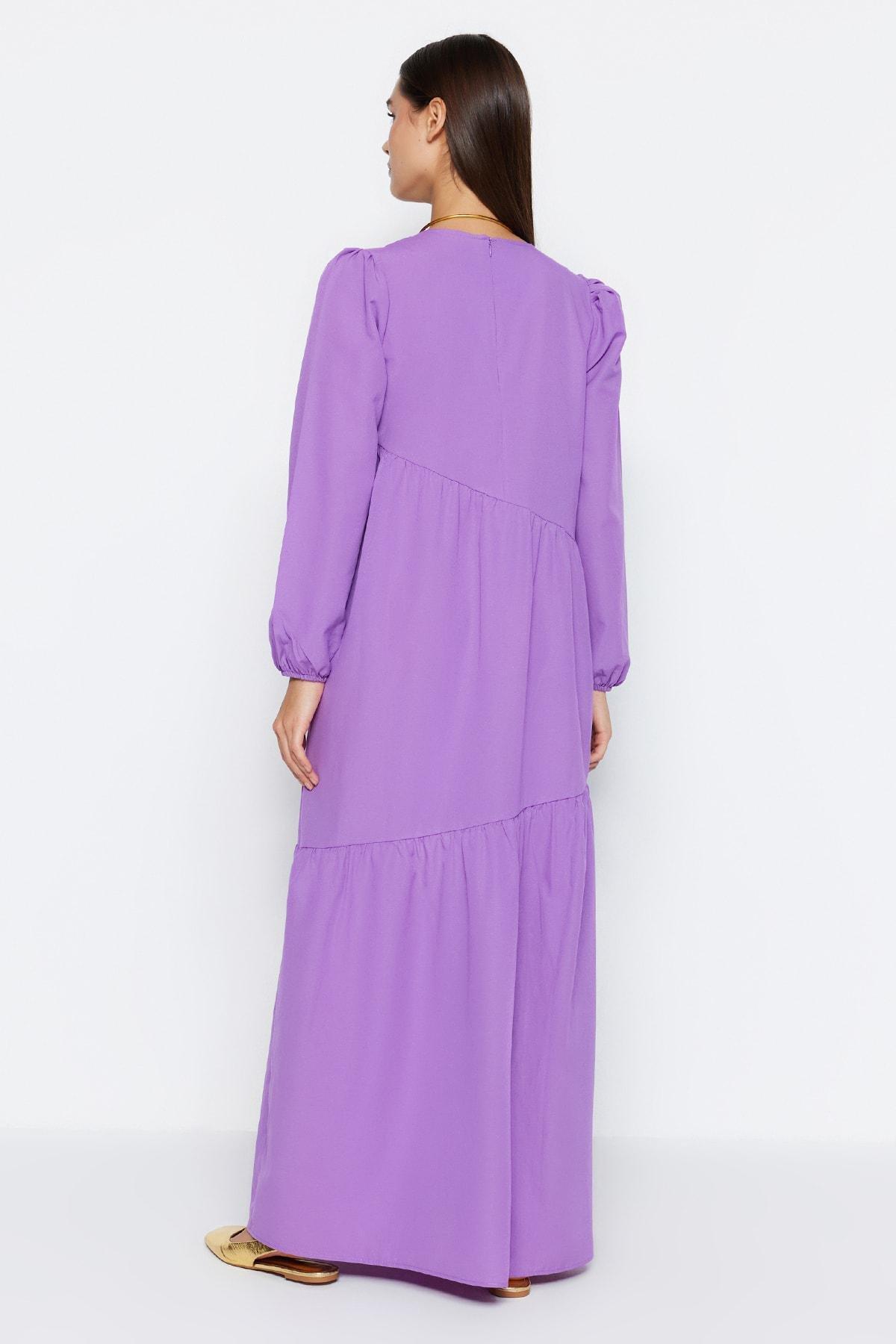 Purple Crew Neck A-Line Dress, , large image number 7