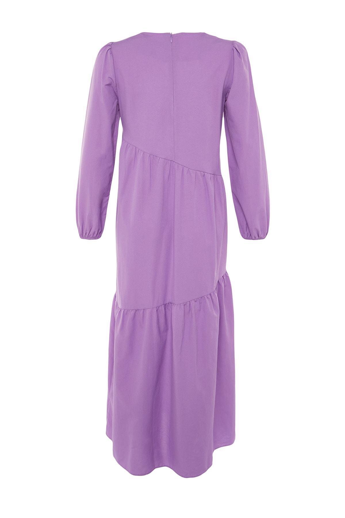 Purple Crew Neck A-Line Dress, , large image number 9