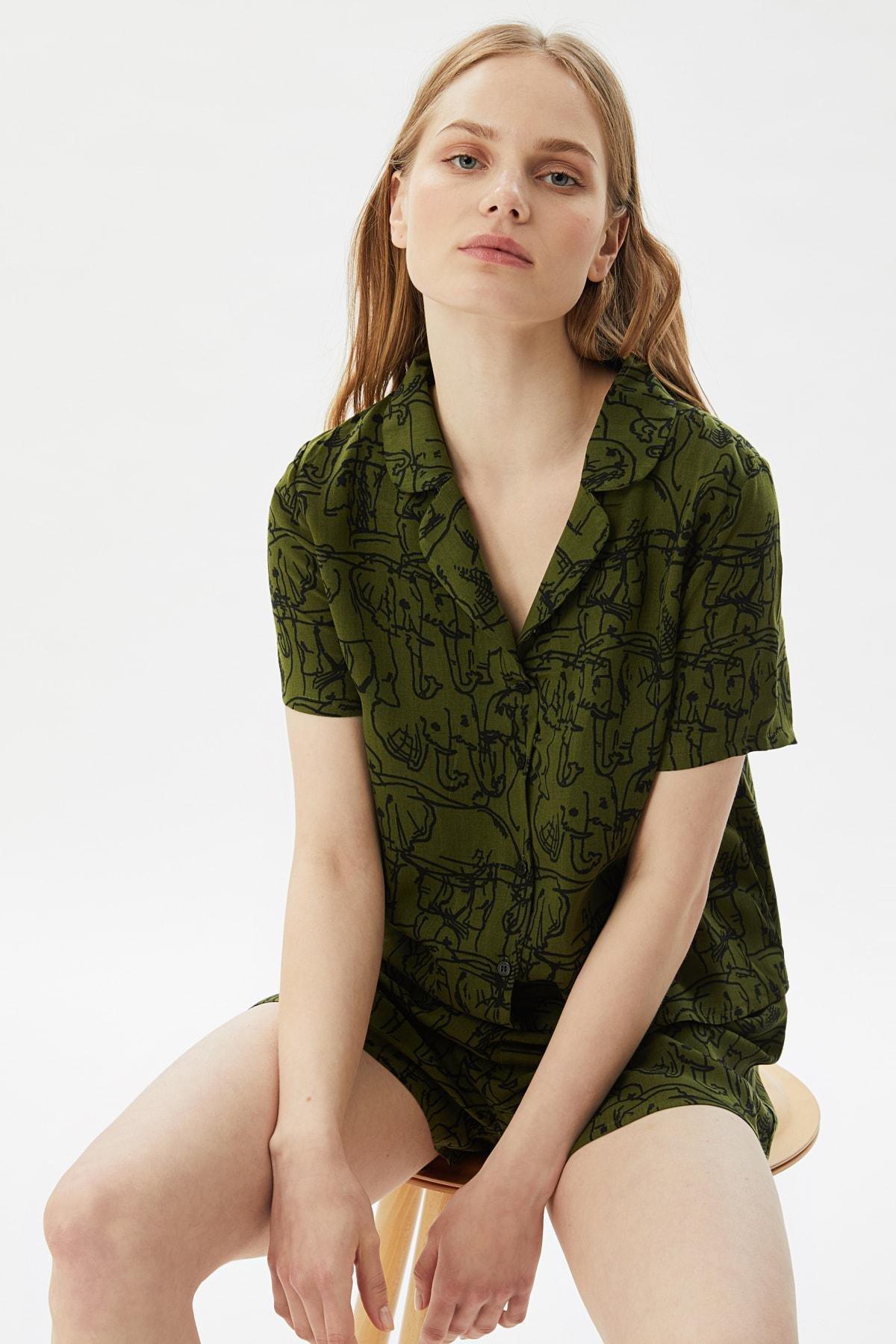 Green Animal Print Mid Waist Pajama Set, , large image number 0