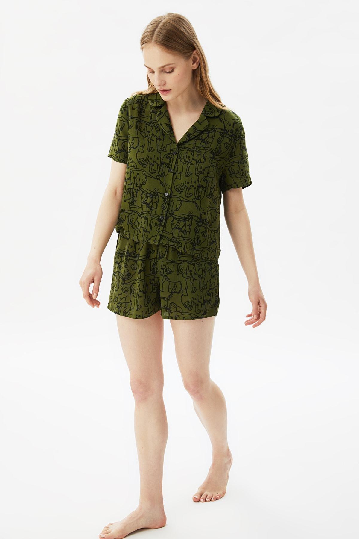 Green Animal Print Mid Waist Pajama Set, , large image number 3