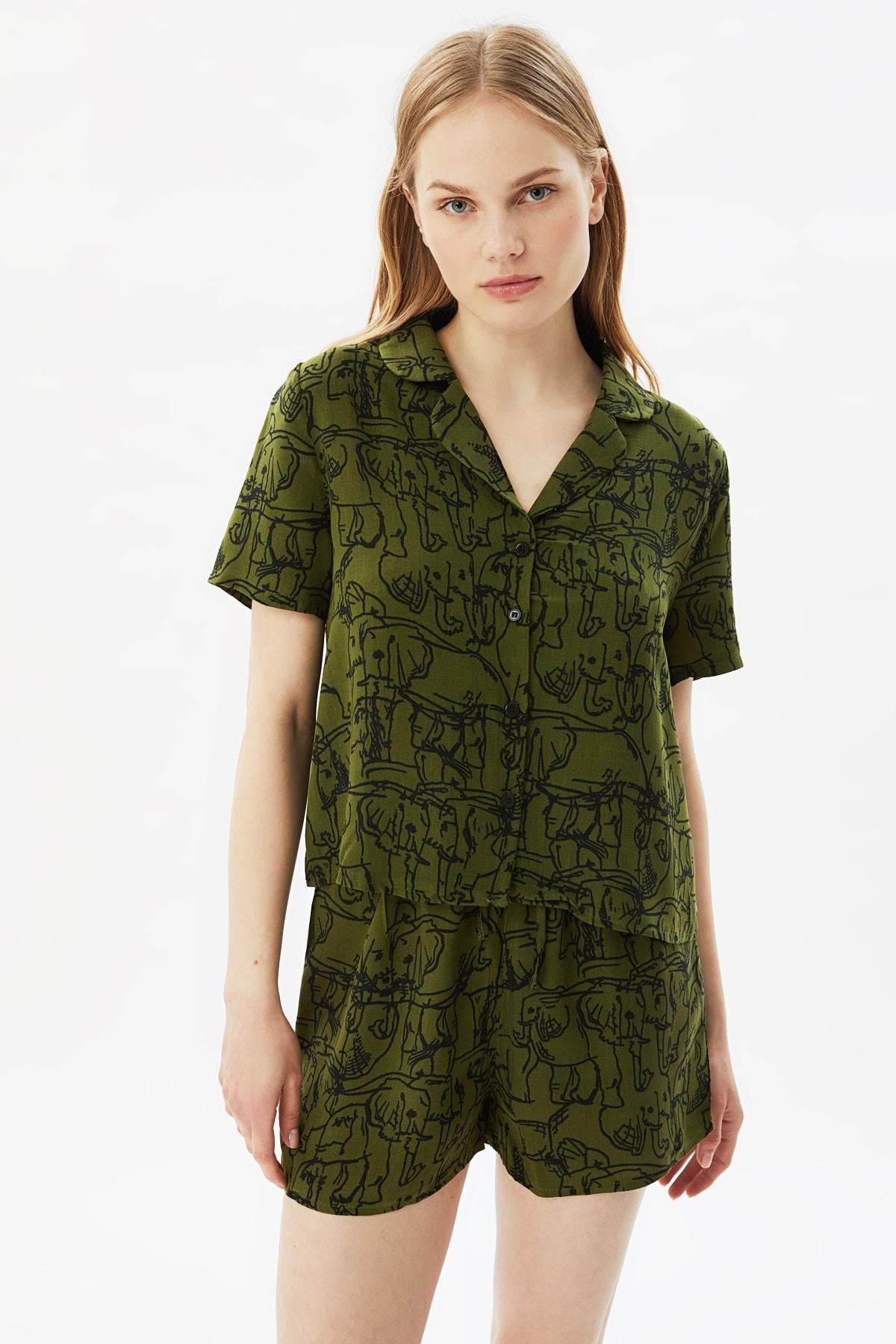 Green Animal Print Mid Waist Pajama Set, , large image number 4