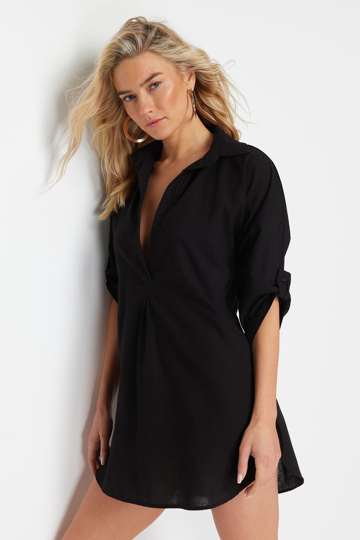 Black Woven Mini Dress, , large image number 0