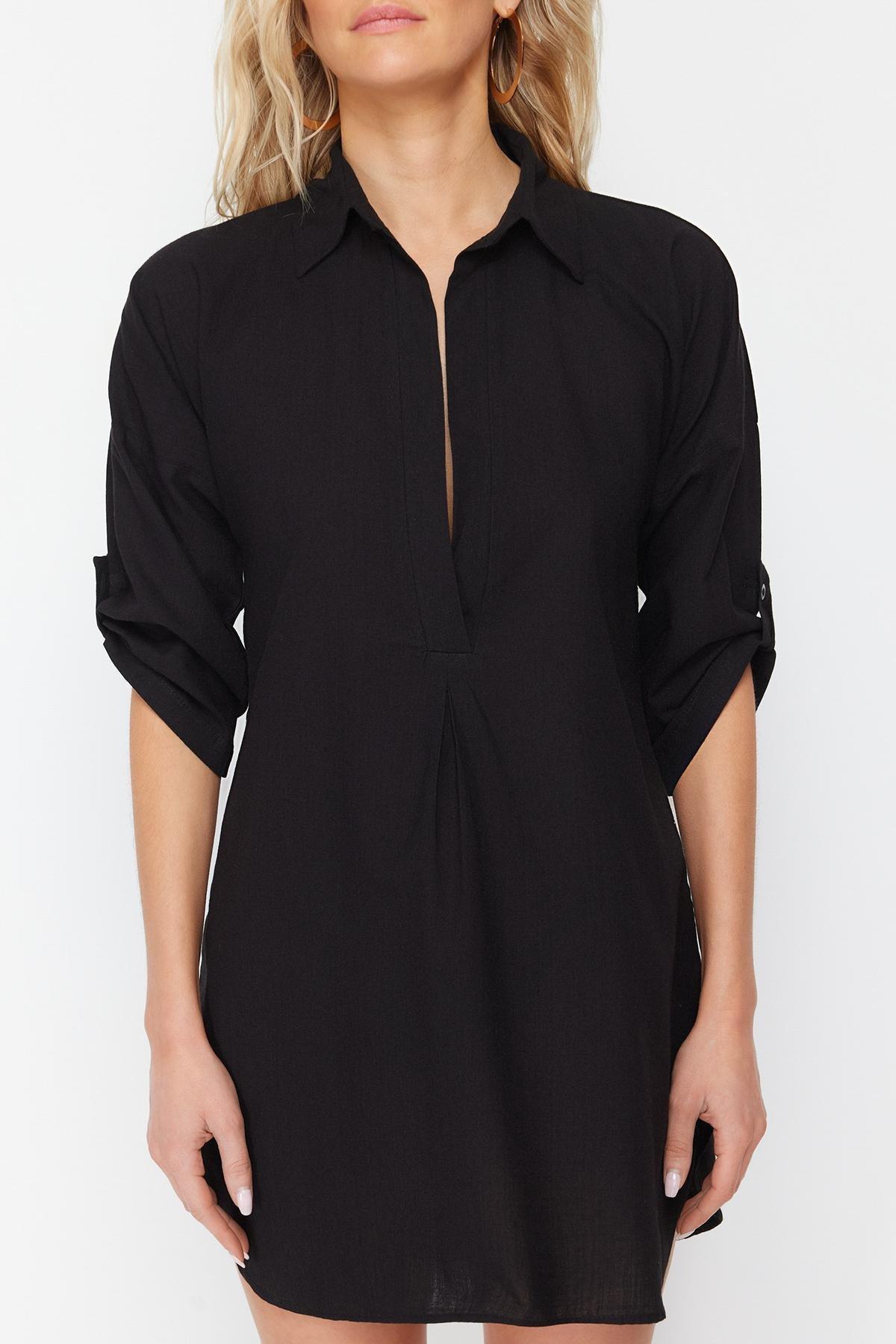 Black Woven Mini Dress, , large image number 3