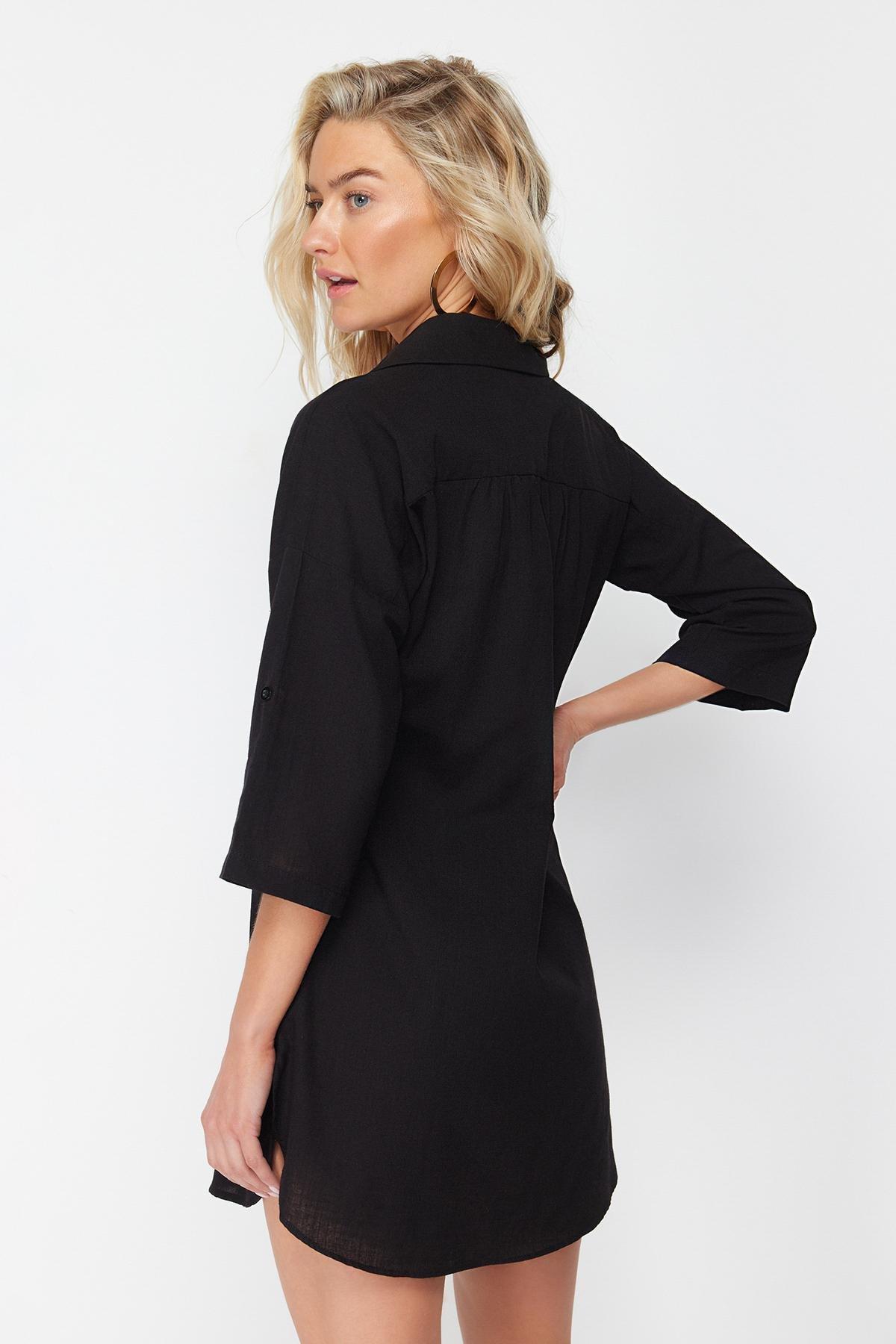 Black Woven Mini Dress, , large image number 4