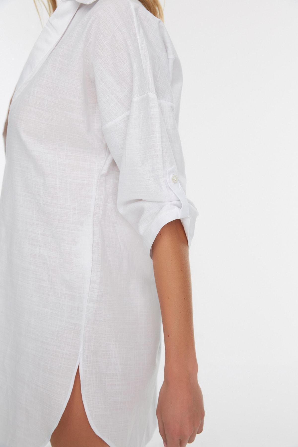 White V-Neck Cotton Dress, , large image number 3