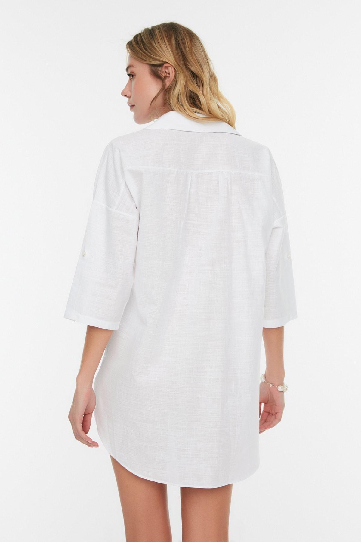 White V-Neck Cotton Dress, , large image number 4