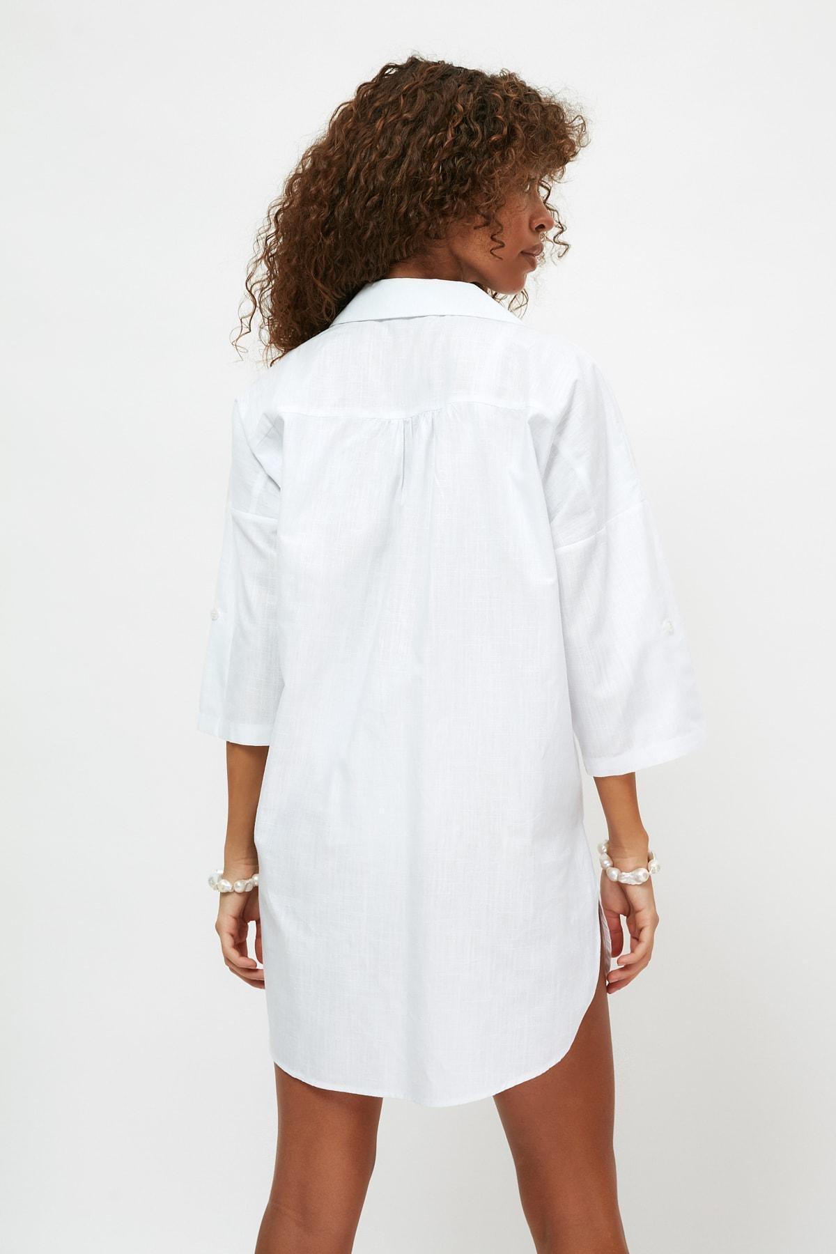 White V-Neck Cotton Dress, , large image number 8