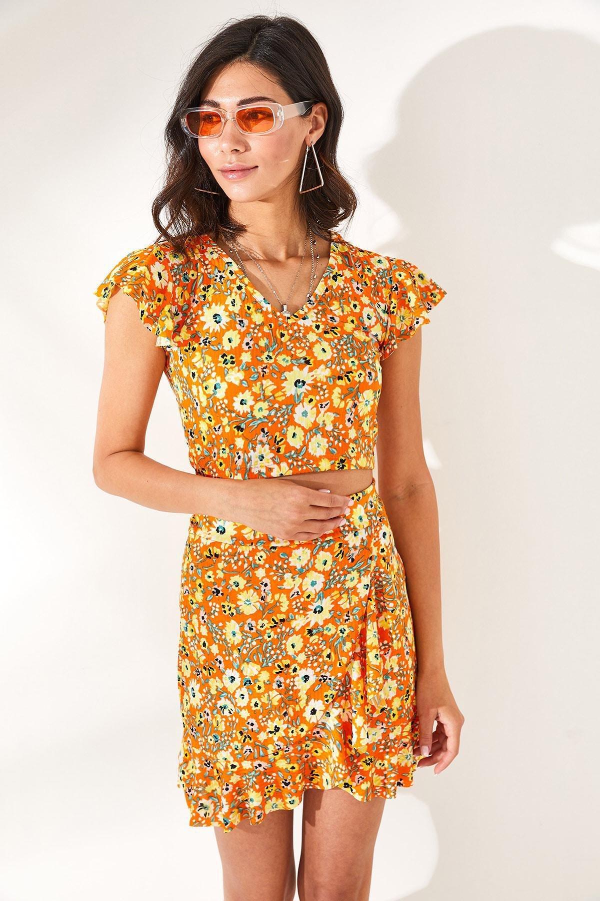 Orange Relaxed Floral Co-Ord Set, , large image number 1
