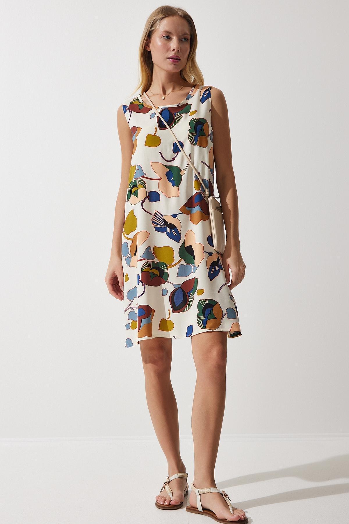 Cream Abstract Shift Mini Dress BH00343, , large image number 0