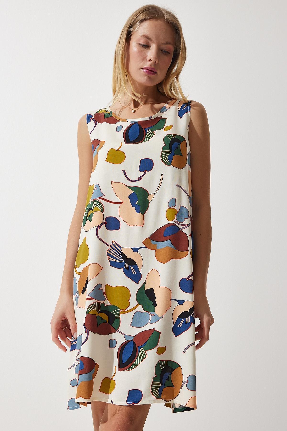 Cream Abstract Shift Mini Dress BH00343, , large image number 1