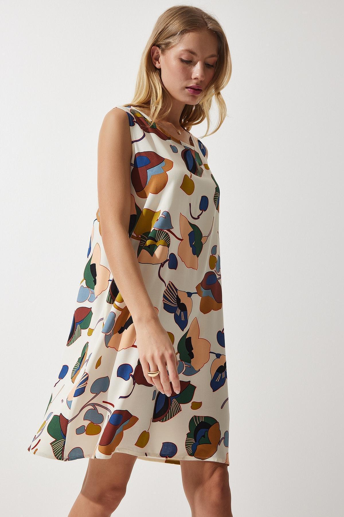 Cream Abstract Shift Mini Dress BH00343, , large image number 2